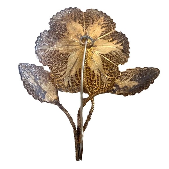 Vintage Austrian West Germany Gold Tone Filagree Flower Brooch Tone - Picture 4 of 9